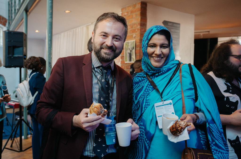 Two teachers, one man and one woman, at the Nobel Prize Teacher Summit